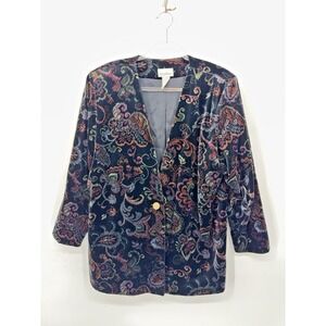 Vintage Maggie Barnes Floral Paisley Velvet Blazer Sz 20 Unique Retro Maximalist